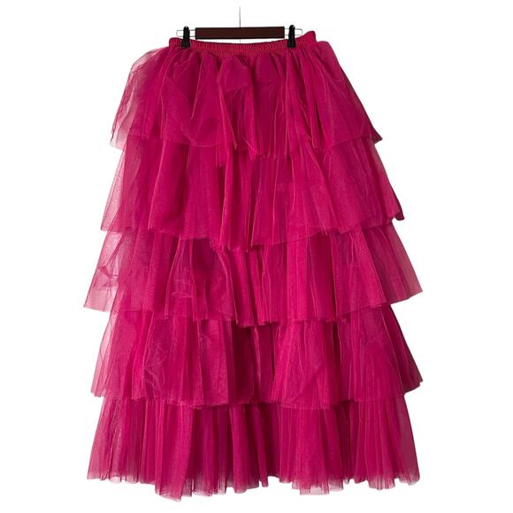 Fashion Nova Skirt Womens XL Lolita High Low Tulle Fuschia Tiered Sheer High Low - Picture 3 of 6